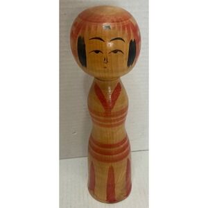 Vintage Japanese Kokeshi Doll Hand Painted Wood Signed 7in Folk Art